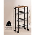 thumbnail image 4 of Rolling Utility Cart, Slim Narrow Storage Cart with Wheels for Kitchen, Laundry Room Organization, Metal Organizer with Wood Top, Brown, 4 of 4
