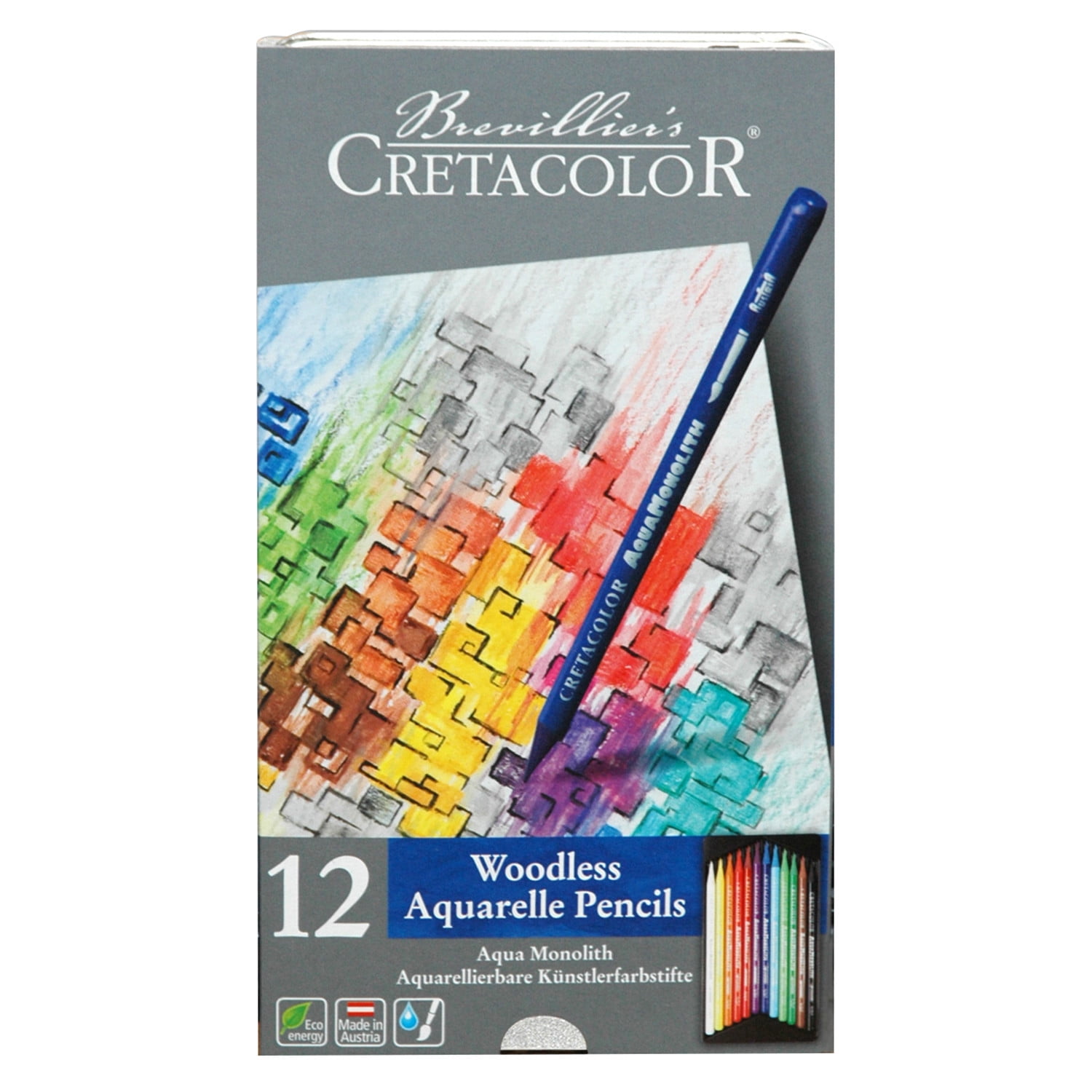 Cretacolor Aqua Monolith Woodless Watercolor Pencil Set, 12-Colors