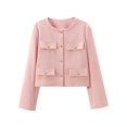 thumbnail image 3 of Womens Cropped Blazer Jacket Collarless Button Down Business Casual Fall Outfits Winter Coats Light Pink L, 3 of 9