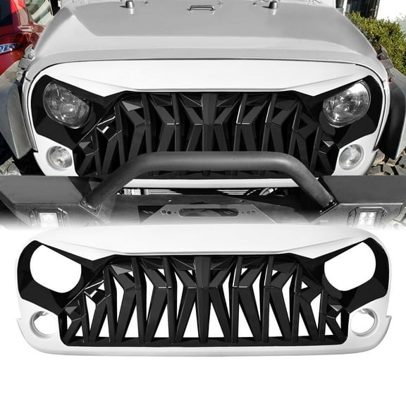 White & Black Shark Style Grille Front Bumper Grill For 2007-2018 Jeep Wrangler JK JKU ABS