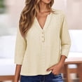 thumbnail image 2 of Women Split Neck Tops Solid 3/4 Sleeve Summer Casual Breathable Tee Light Yellow XXL, 2 of 5