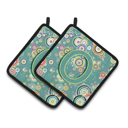 

Letter O Circle Circle Teal Initial Alphabet Pair of Pot Holders