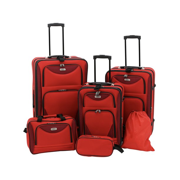 Skyview 6-Piece 2-Tone Rolling Luggage Set - Red - Walmart.com