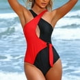 thumbnail image 7 of Xysaqa Womens Color Block One Piece Swimsuits for Women Athletic Swimwear V Neck Cutout Bathing Suits with Tie-Side Clearance Black Xl, 7 of 7