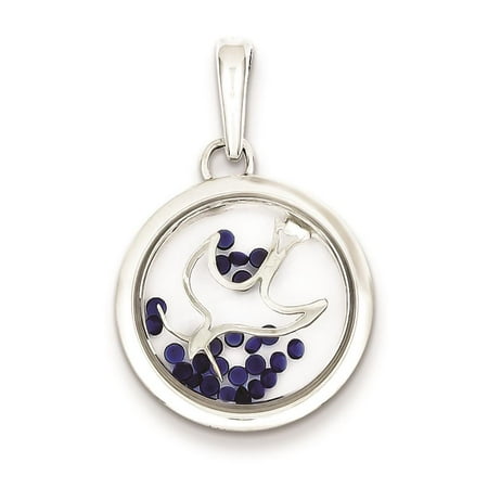 Sterling Silver Dove and Floating Glass Beads Polished Charm Pendant