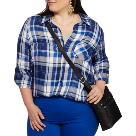 Faded glory  womens plus rayon twill plaid shirt  walmartcom