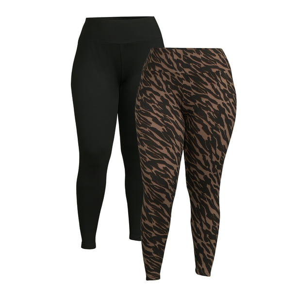 Feathers Women's Plus Size Athleisure Fleece Leggings, 2Pack