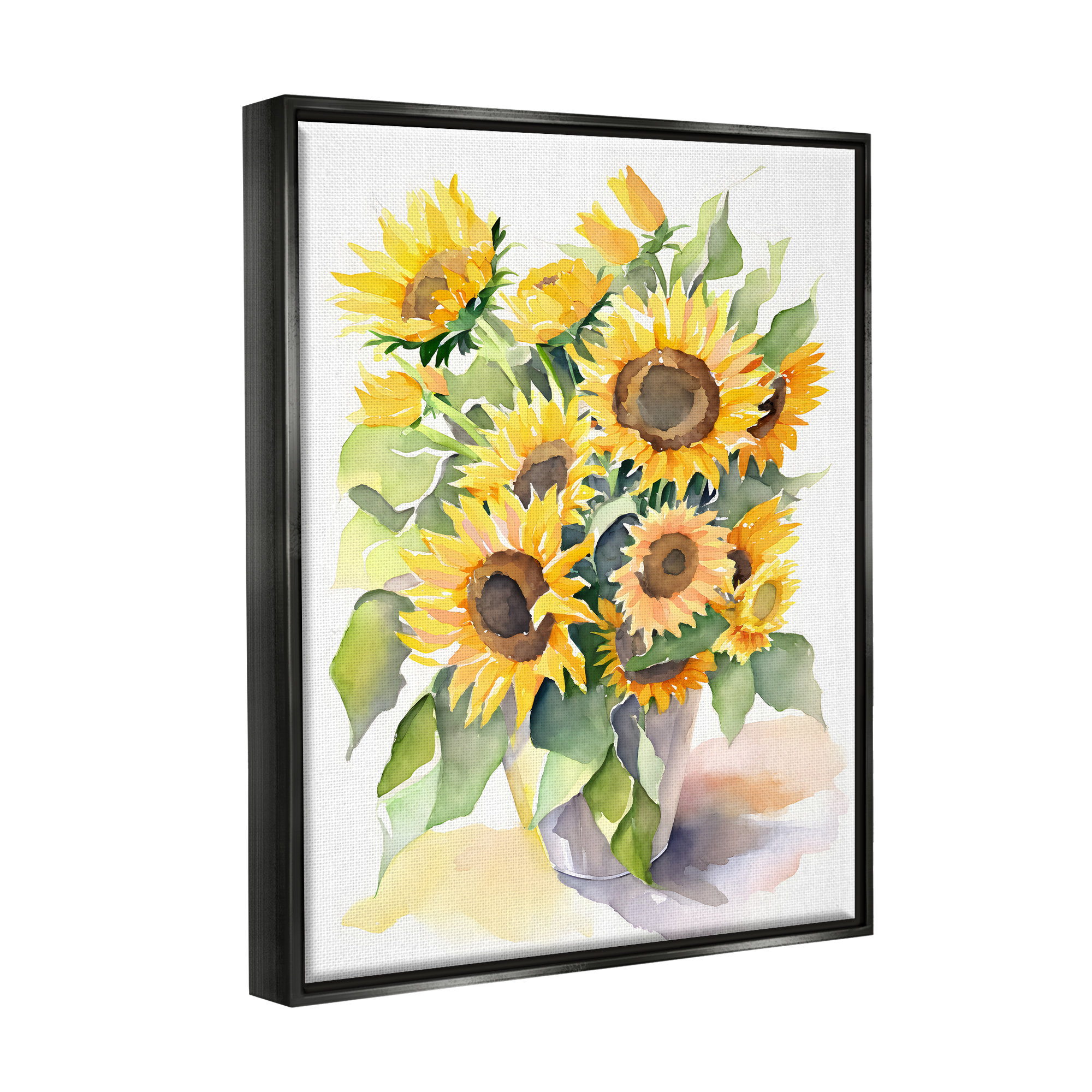 Stupell Industries Modern Sunflowers on White Botanical & Floral Painting Black Floater Framed Canvas Art Print Wall Art, 25 x 31