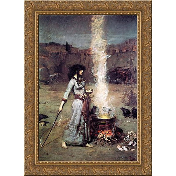 The Magic Circle 24x18 Gold Ornate Wood Framed Canvas Art by John William Waterhouse