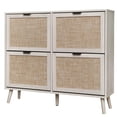 thumbnail image 4 of 4 Door Shoe Rack, Freestanding Modern Shoe Storage Cabinet with Rattan Doors, Pine Wood Legs, Double-layer Structure Inside and Backplane Buckle, Outdoor Rattan Shoe Storage for Entryway, White, 4 of 9