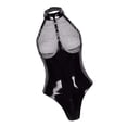 thumbnail image 4 of Catsuit Wetlook Halter club nocturno Sunnimix Body de malla negra para mujer, 4 of 8