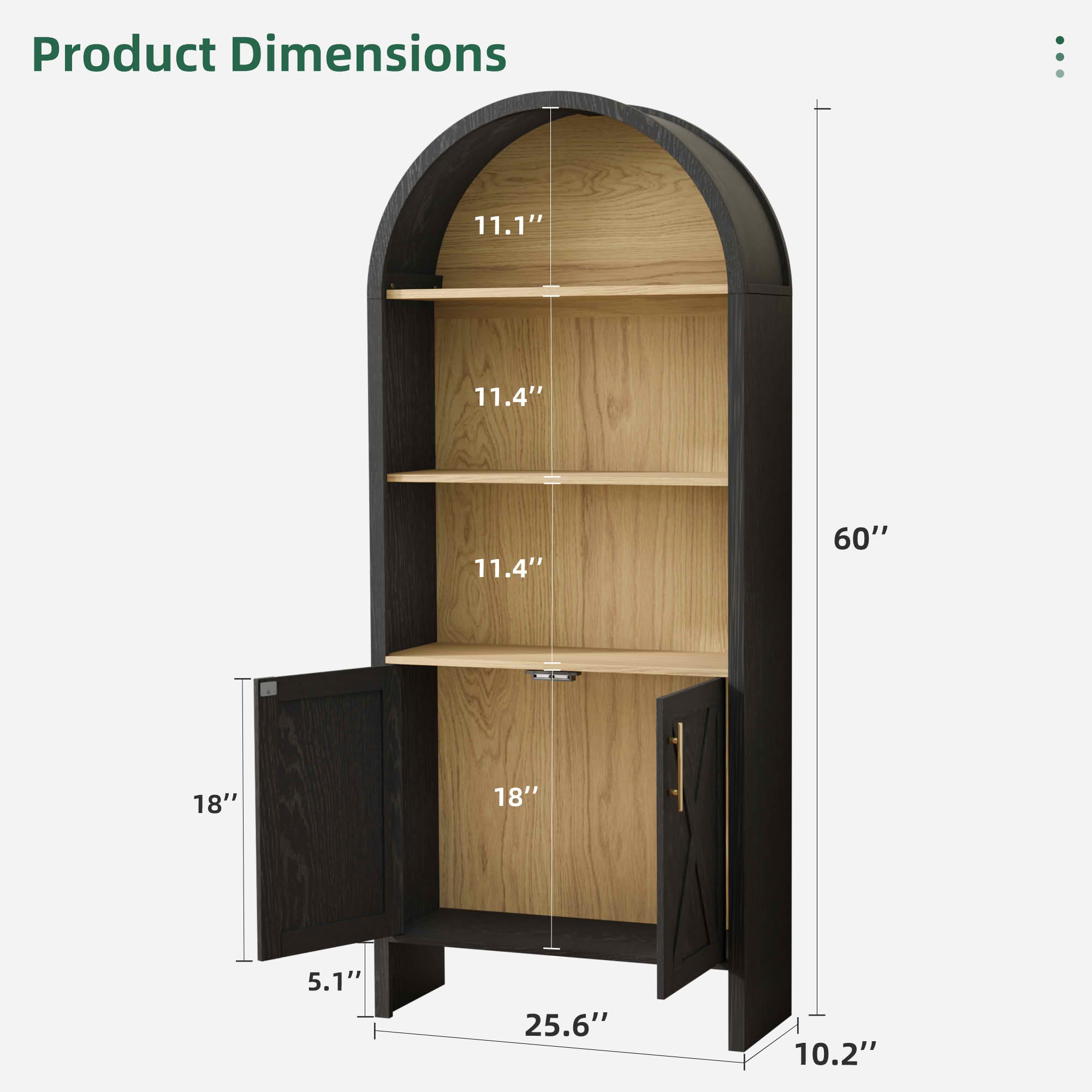MAYEERTY 25.6"×10.2"×60" Black Arch Decor Cabinet, Cross Doors Black Beech Wood for Living Room