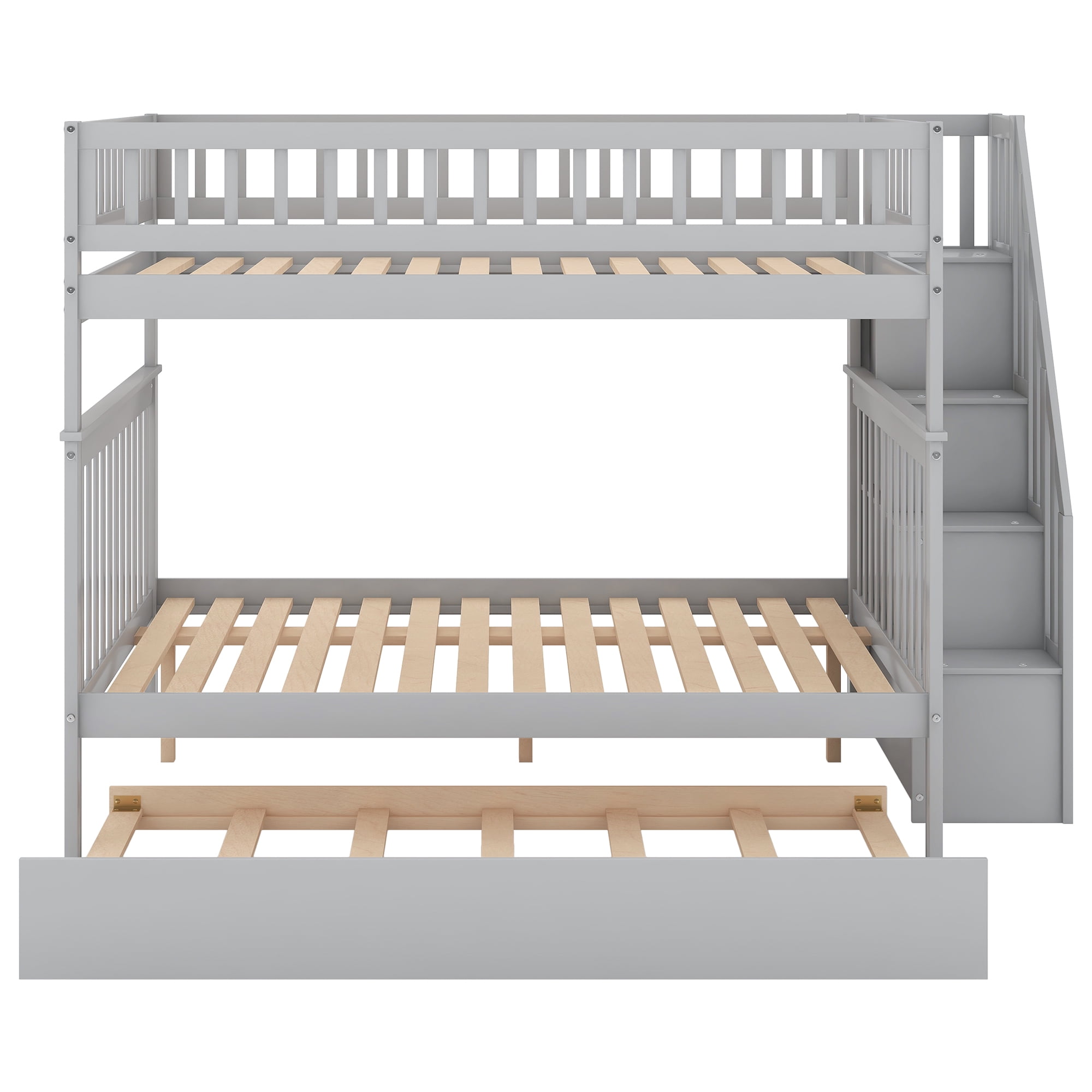 EUROCO Full over Full Bunk Bed with Twin Trundle Bed and Storage Shelves for Kids, Three Beds with Storage for Kids Teens Adults, Gray