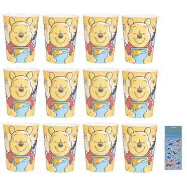 Winnie the Pooh Birthday Baby Shower Party Supplies Favor Bundle Pack includes 12 Reusable Plastic Favor Cups and 1 Dinosaur Sticker Sheet