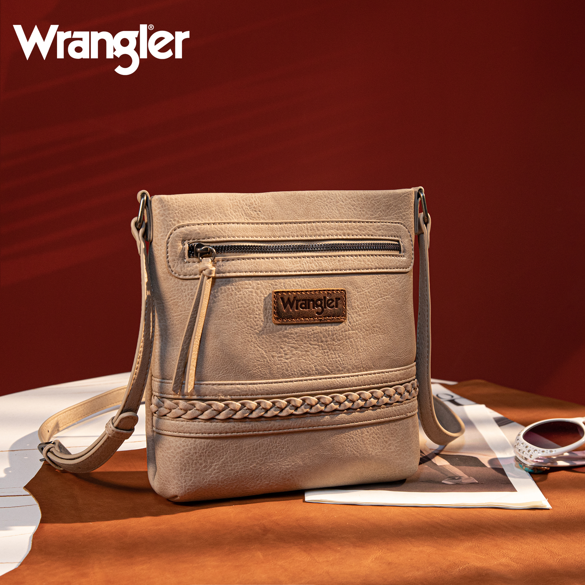 Wrangler Crossbody Bags for Women Western Hand Woven Satchel Purse, Beige