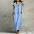 thumbnail image 2 of VBVC Women's Ruffle V Neck Maxi Dress , Casual Summer Beach Dress For Women , Ladies' Flutter Sleeve Loose Long Dress with Pockets,Light Blue,S-2XL, 2 of 10
