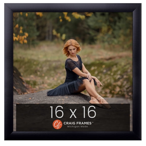Craig Frames 16x16 Picture Frame - Black Style 1"WB3 1 Inch MDF Moulding - Wall Display Frame for Art, Posters, or Photos