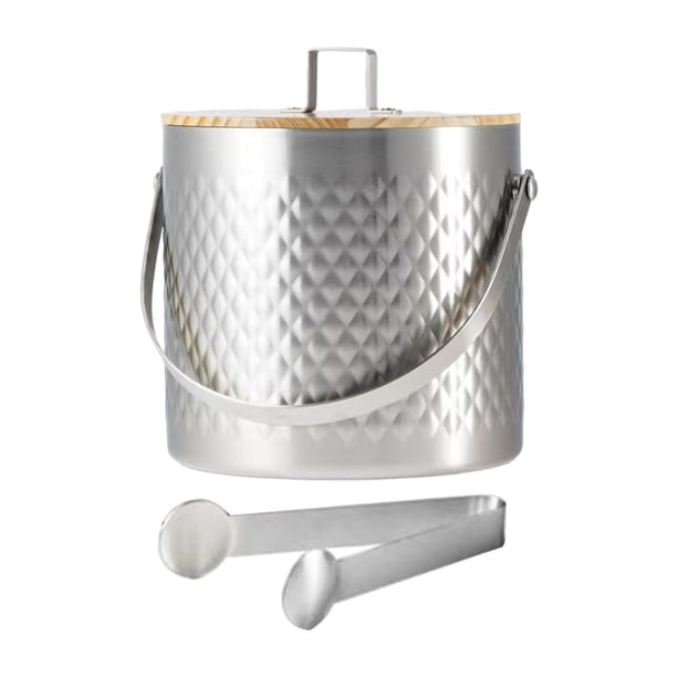 Cubo de hielo portátil con tapa y pinzas para enfriar bebidas para barbacoas 3 L Plata
