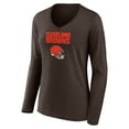 thumbnail image 2 of Women's Denzel Ward Brown Cleveland Browns Team Wordmark Player Name & Number Long Sleeve V-Neck T-Shirt, 2 of 3