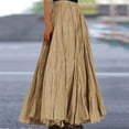thumbnail image 2 of WTOBBY Women's Casual Pleated Solid Color Maxi Skirt A-Line Floor Length Skirt High Waist Flowy Swishy Long Skirt with Elastic Waist for Bohemian Style,Khaki L, 2 of 5