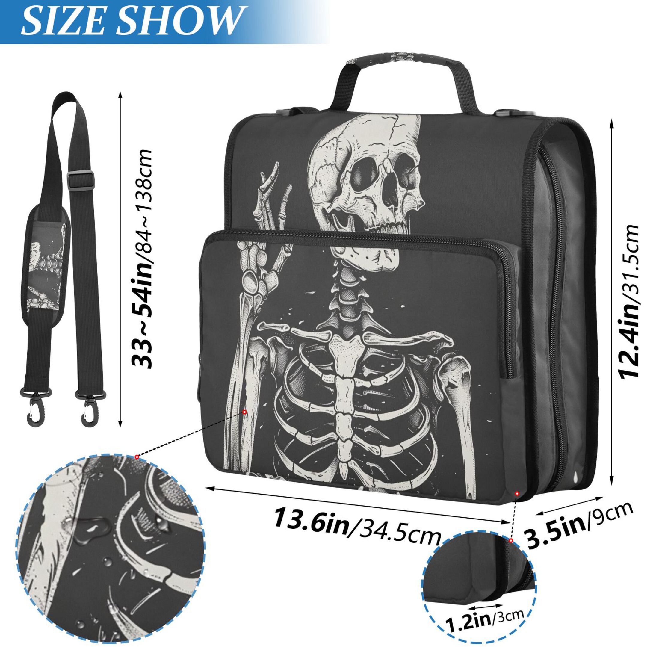 ALAZA Zipper Binder Bag Cool Human Skeleton 3 Ring File Folder Binder Organizer Bag