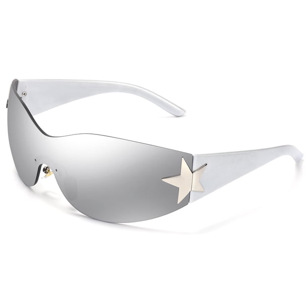 Gafas de sol LIKSMU sin montura Y2K Fashion con lentes plateadas espejadas