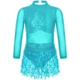 thumbnail image 3 of Aislor Girls Sequin Tassel Latin Dance Long Sleeve Leotards Dress 6-16 Light Blue 14, 3 of 7