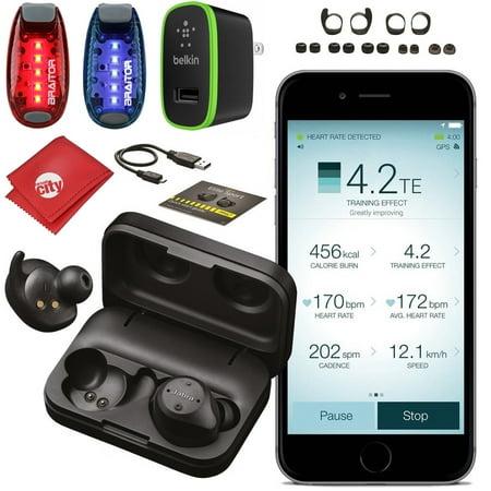 Sports And Fitness Jabra Elite Sport 4.5 Hour True Wireless Waterproof Fitness & Running Earbuds with Heart Rate and Activity Tracker - Red + Blue Strobe Lights, Wall Charger, Wireless Connectivity and Charging Case ()