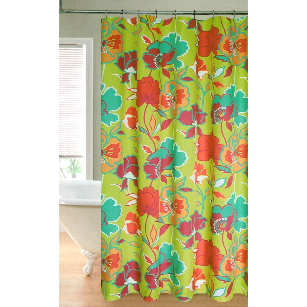 Bold Floral Water Repellent Fabric Shower Curtain Lime Green 70x72