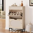 thumbnail image 4 of Armoire à Chaussures en Rotin avec 2 Tiroirs Basculants et 1 Tiroir Coulissant, Armoire de Rangement pour Chaussures Autoportante, Tablette Réglable à 3 Positions, Armoire à Chaussures Étroite pour Entrée/véranda, Chêne, 4 of 7