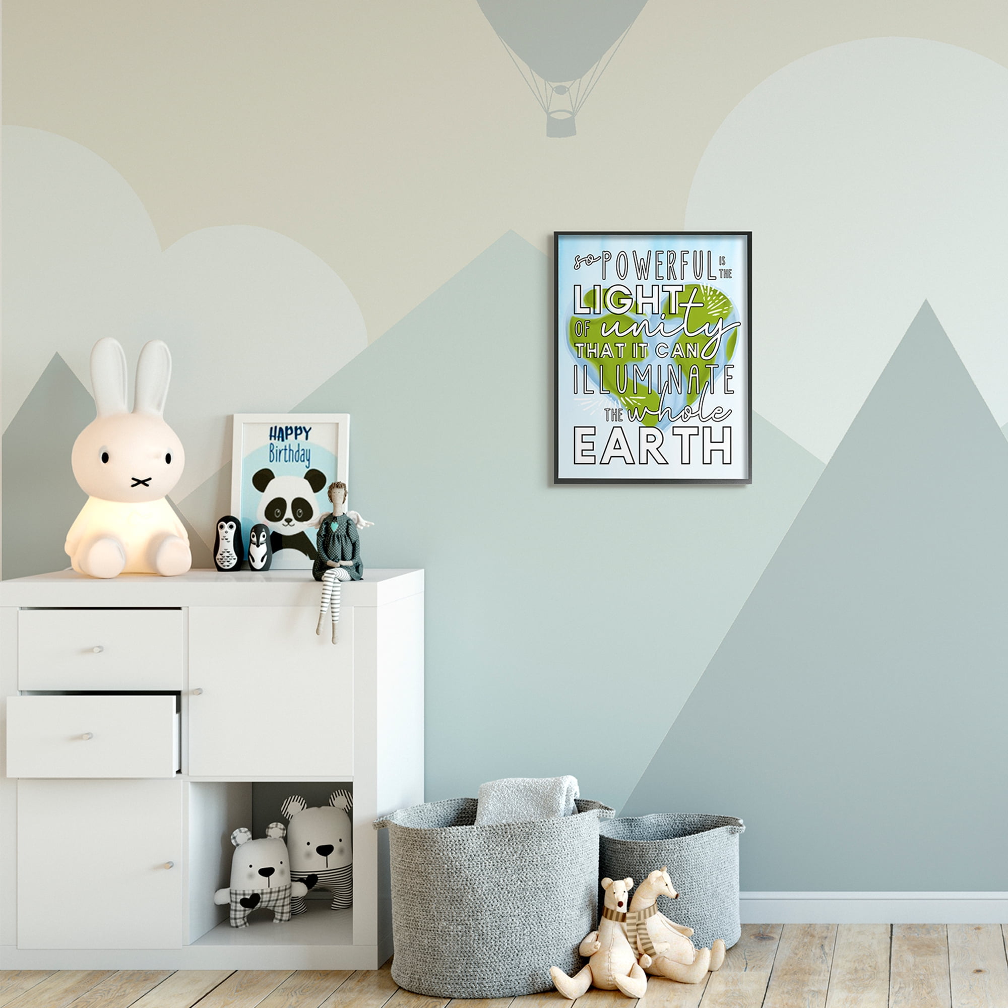 Stupell Industries Light Of Unity Phrase Heart Shaped Earth Typography Painting Black Framed Art Print Wall Art, 16 x 20