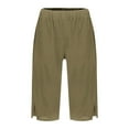 thumbnail image 4 of WTOBBY Women's Fashion Solid Color Loose-Fit Elastic Waist Cotton Linen Casual Bermuda Shorts with Side Pockets, Comfortable and Breathable for Summer Outfits,Coffee 2XL, 4 of 5