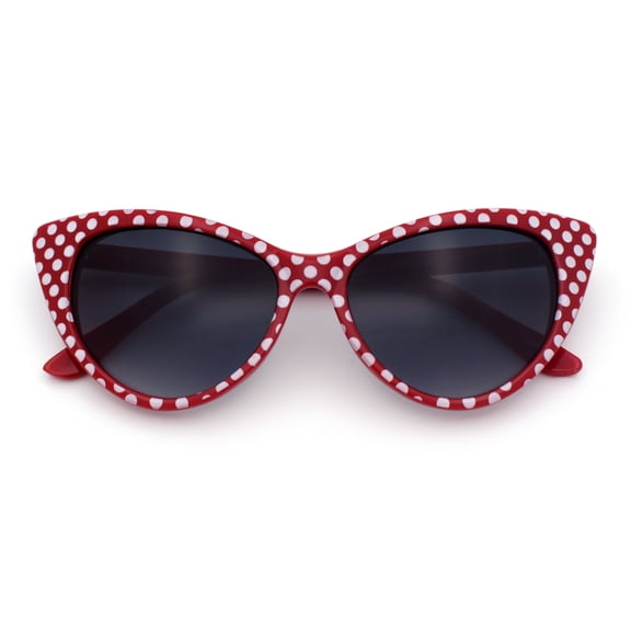 SA106 Womens Retro Cat Eye Polka Dot Vintage 50s UV400 Sunglasses / Red