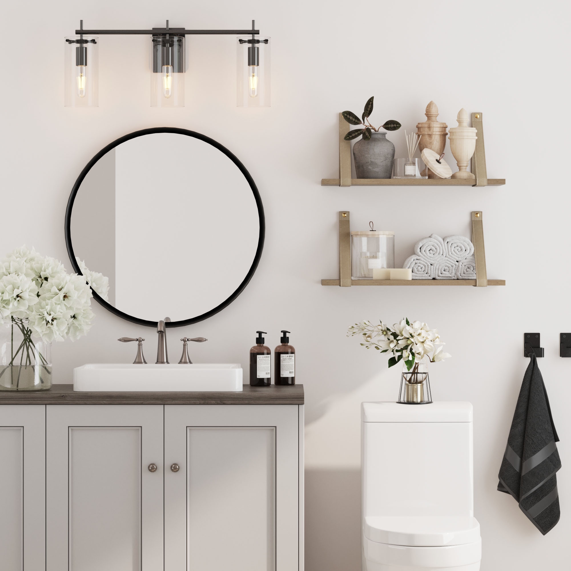 Nathan James Heidi 3-Lights Bathroom Vanity Light Fixture with Black Metal Frame and Clear Glass Shade