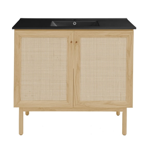 Classe 36" Freestanding Bathroom Vanity in Natural Oak with Black Sink Top