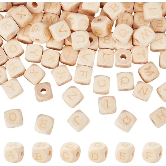 Wood 104Pcs Square Wood Alphabet Letter Beads 12mm Unfinished Wooden Large Hole Beads 4mm Hole Wooden Alphabet Loose Beads 26 Letter Beads Alphabet Wooden Beads for Jewelry Making and DIY Crafts Wood