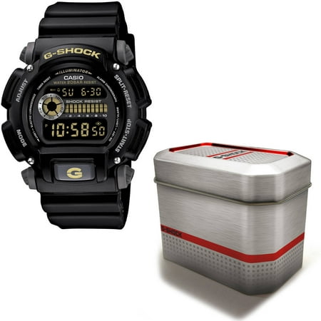 Casio Men's G-Shock Watch with Reusable Gift Tin, Black Dial and Resin Strap