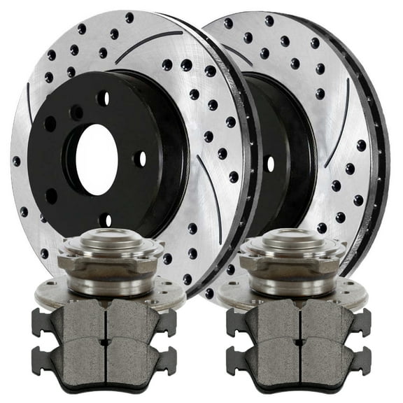 AutoShack Front Drilled & Slotted Brake Rotors Ceramic Brake Pads Wheel Bearing Hub Assembly | Replacement for 2006 BMW 325Ci 2.5L RWD | E-Coated | 8-PC Brake Kit | ShadowGuard