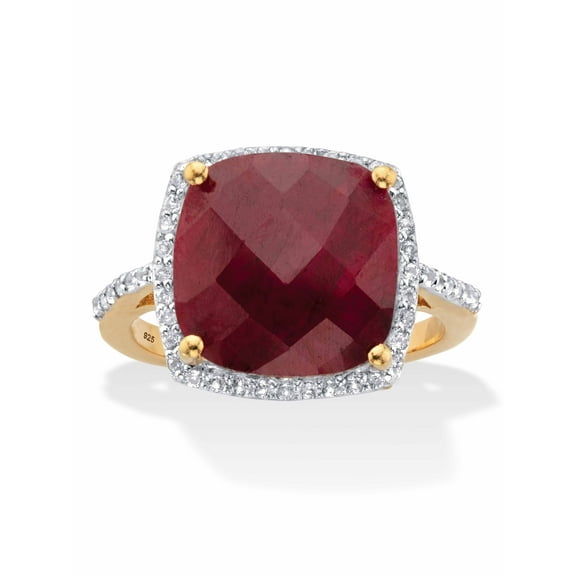PalmBeach Jewelry Cushion-Cut Genuine Red Ruby and White Topaz Cocktail Ring 4.25 TCW Gold-Plated or Sterling Silver