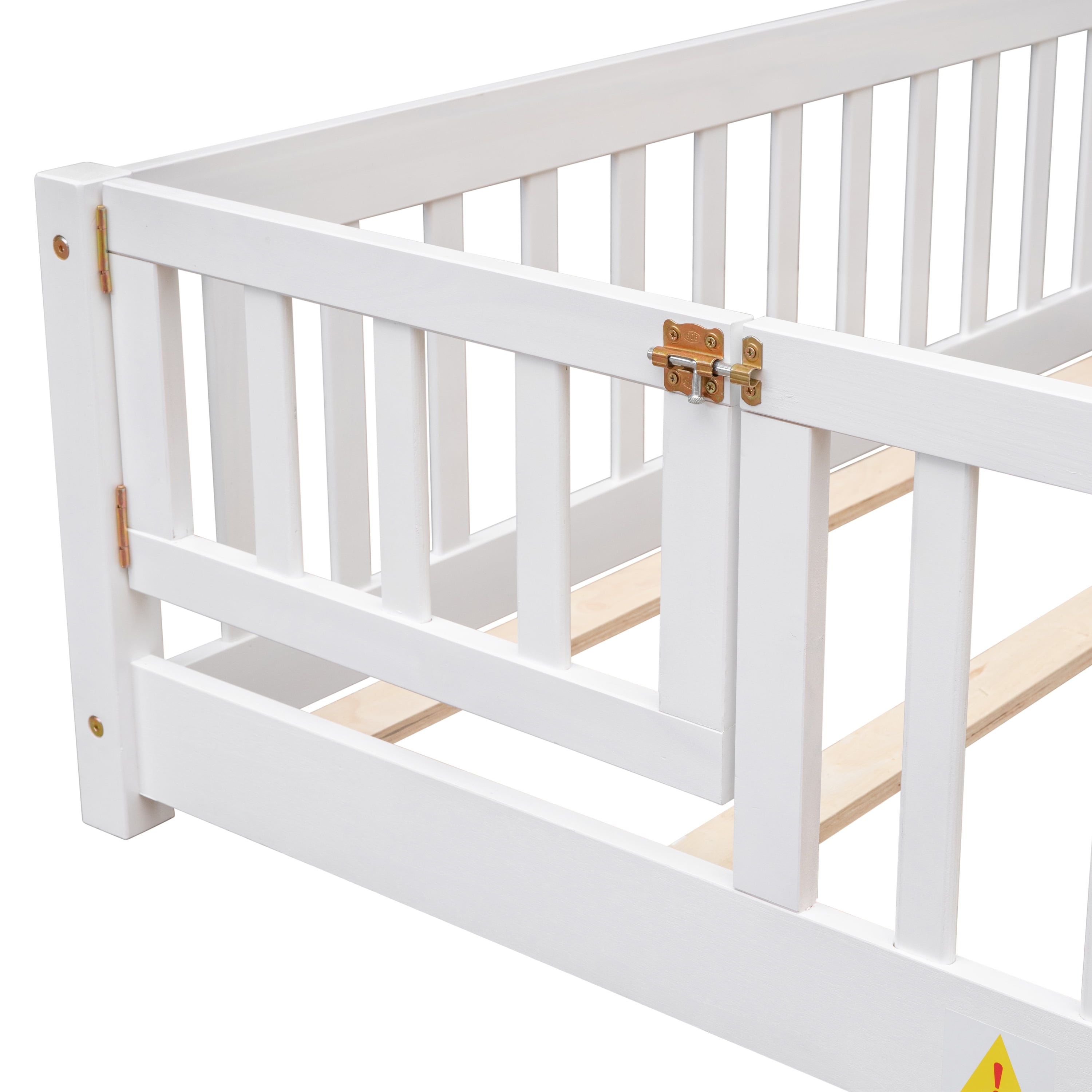 Miniyam Full Size Toddler Floor Bed with Safety Guardrails, White