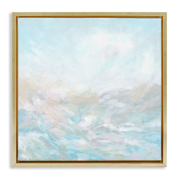 Stupell Industries Coastal Blue Abstract Waves Gold Floating Frame Canvas Art, 25 x 25, by June Erica Vess
