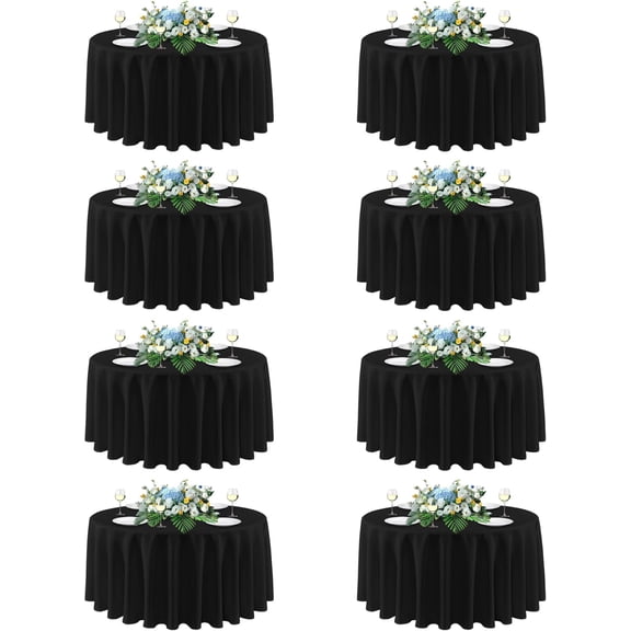 Black 90 Inch Round Polyester Tablecloth for Tables 30 to 72 Inches 8 Pack