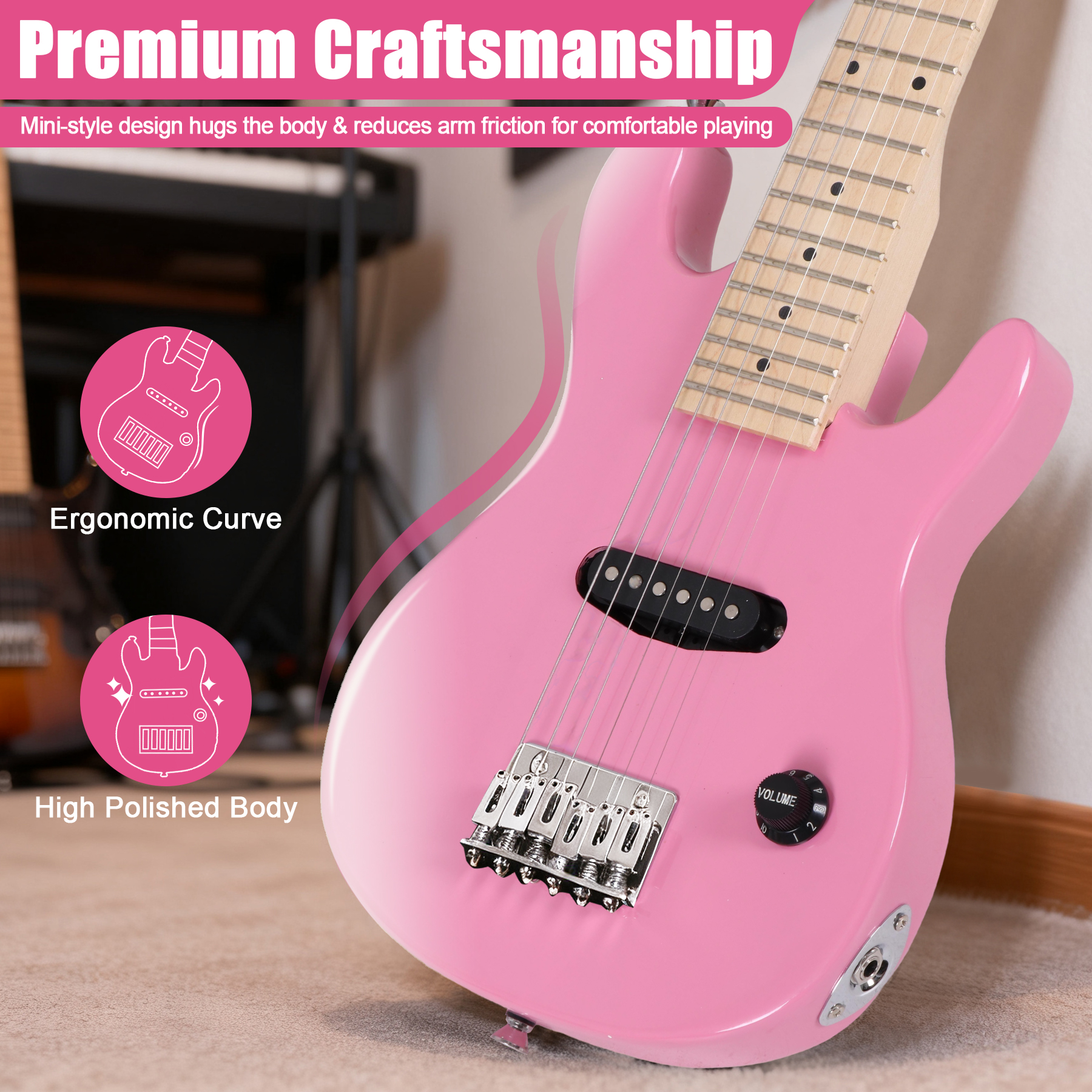 ZenSports 30-inch Kids Electric Beginner Guitar 3/4 Size W/Amp & Accessories Pack, Right-Handed Pink