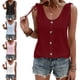 thumbnail image 1 of Top de verano para mujer, sin mangas, con ojales, cuello en U, Color puro, con un solo pecho, camisa con hombros descubiertos, Top Borgoña M, 1 of 6