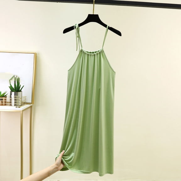 Women's Tie Strap Nightgown Night Dress Soft Cotton Knit Ruched Neck Loose Fitting Sleepshirt for Summer Bedroom Loungewear Green Nightgowns for Women Soft Cotton 3XL