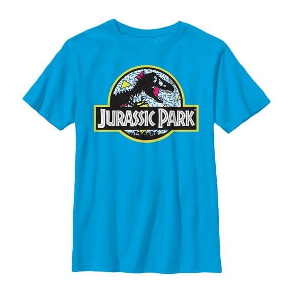 Boy's Jurassic Park Retro Party Logo Graphic Tee Turquoise Large