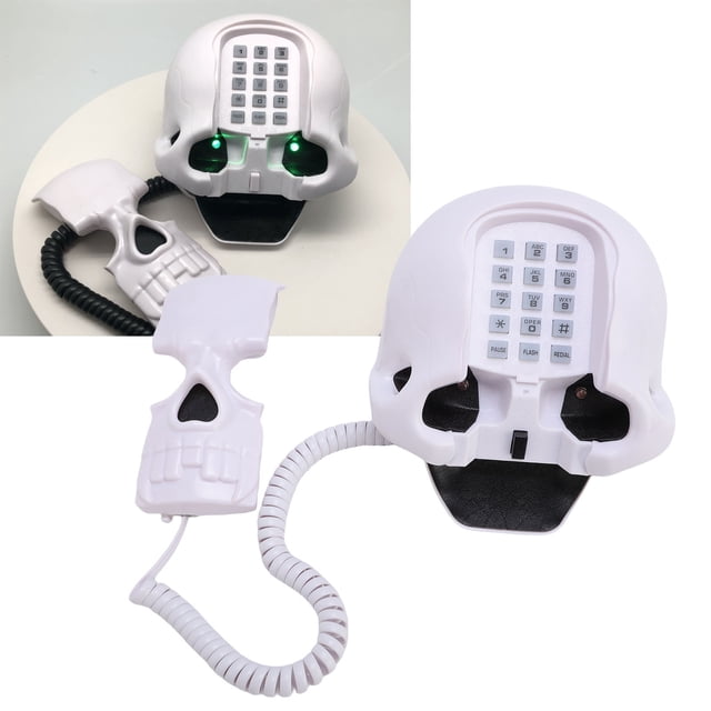 Skull Landline Corded Telephone, Keys Desk Phone with Quick Disconnection, Dialing, and Redialing Functionality, for Home Office