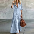 thumbnail image 5 of Blmnix Flowy Dress Woman Dress Button Down Fit & Flare Long Dresses Under Dresses 3/4 Sleeve Collared Maxi Blue Exterior Pocket Womens Summer Dress M, 5 of 6