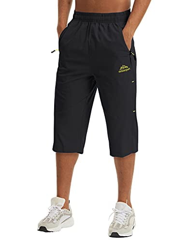 LASIUMIAT Men's 3/4 Capri Pants Outdoor Sports Hiking Cropped Shorts with Zipper Pockets