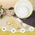 thumbnail image 3 of Gold Plastic Dinnerware Set for 25 Guests, Gold Plastic Plates, Disposable Plate for Thanksgiving, Include: 25 Dinner & Dessert Plates, 25 Pre Rolled Napkins with Silverware and 25 Cups, 3 of 8